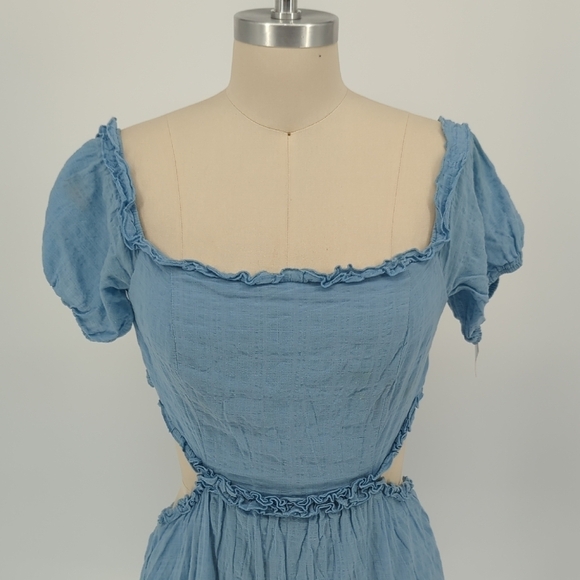 City Triangle Off Shoulder Mini Sundress Blue L summer cottagecore bohemian - Picture 3 of 7